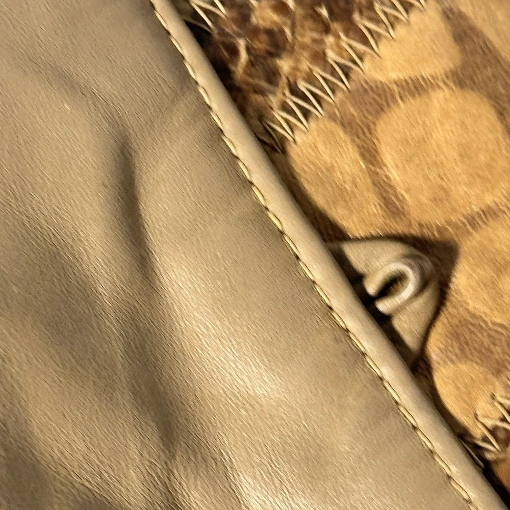 Vintage Reem Snakeskin Leather Patchwork Boho Festival Clutch‎ Zip Pouch